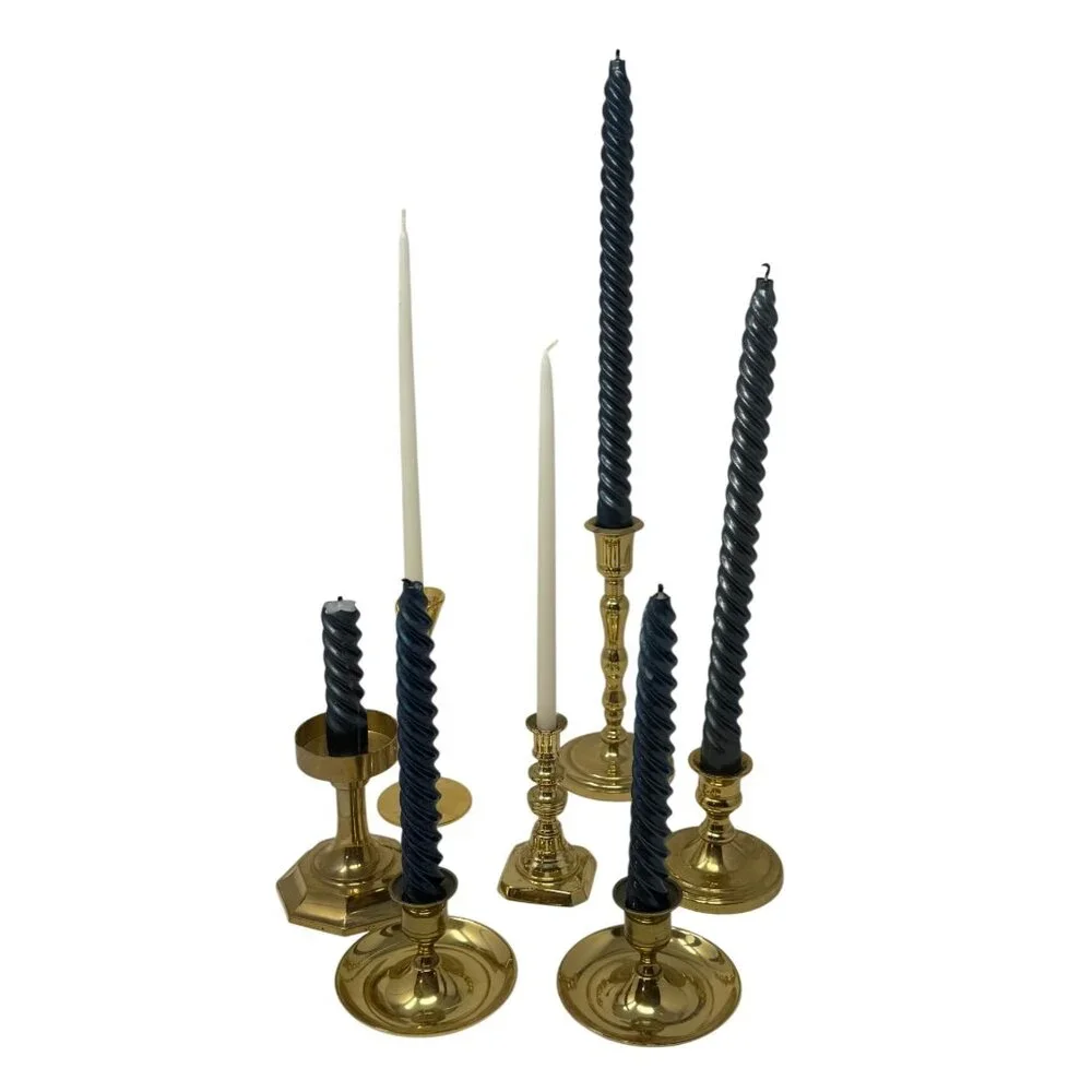 Set of 7 Mismatched Vintage Brass Candlestick Holders Gold Candle Holders Decor